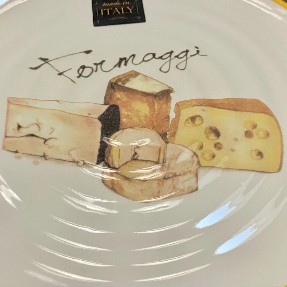 Set of 2 Formaggi Cheese Appetizer Plate Made in Italy Yellow Rim 9 1/4”